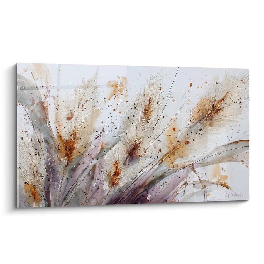 Tableau épis dorés éclatés sur fond mauve et beige - Explosion végétale - Edition Graminées
