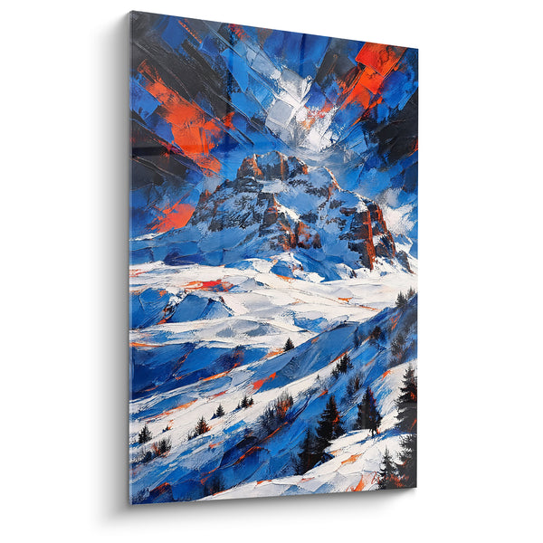 Tableau Sommet enneigé aux éclats bleu et orangé - Flamme sur la cime - Edition Le Grand-Bornand Auvergne-Rhône-Alpes France