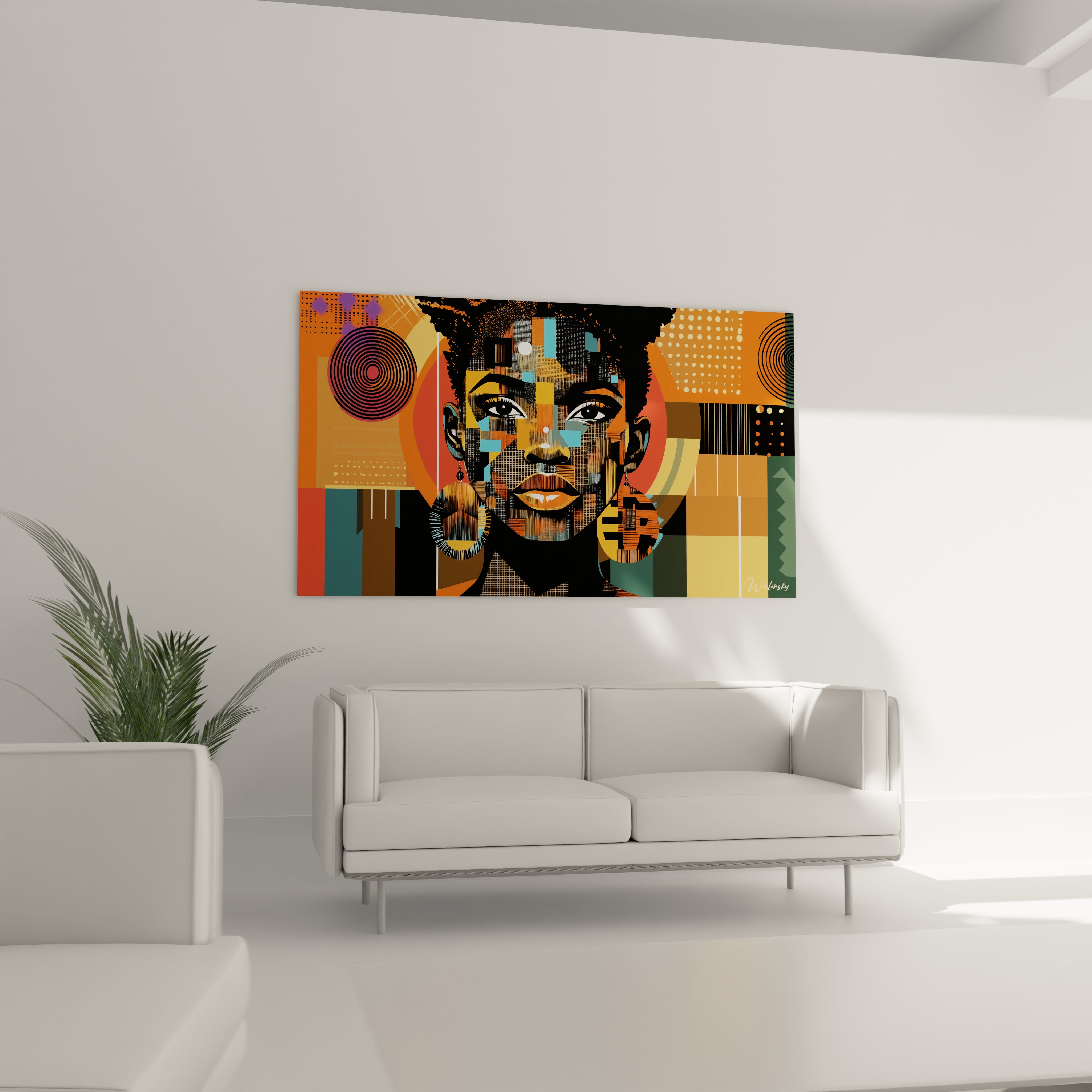 Tableau africain mural Walensky représentant un renard dans un décor de feuilles automnales colorées