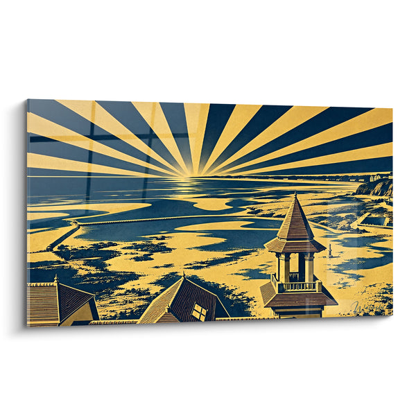 Quadro Belvedere dorato su spiaggia blu navy - Alba sulla costa - Edizione Granville Normandia Francia