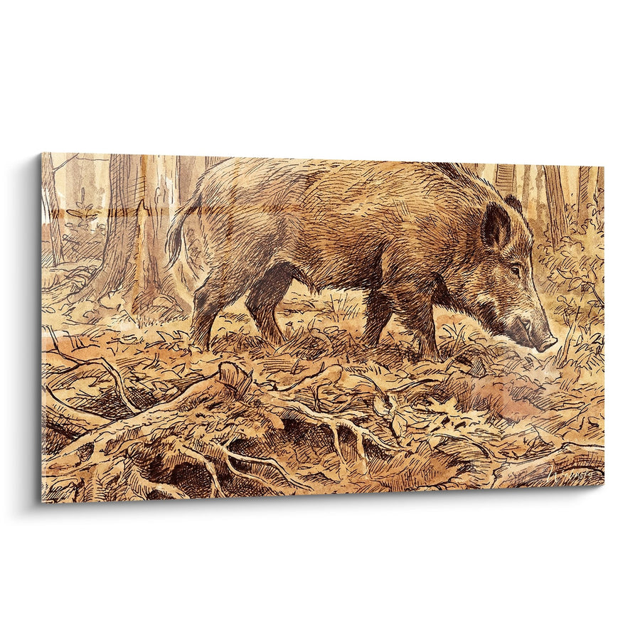 Tableau Sanglier aux Tons Ocres dans Forêt Automnale - Esprit Sauvage - Edition Sanglier