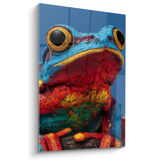 Tableau Grenouille bleue et rouge aux yeux dorés - Regard hypnotique - Edition grenouille