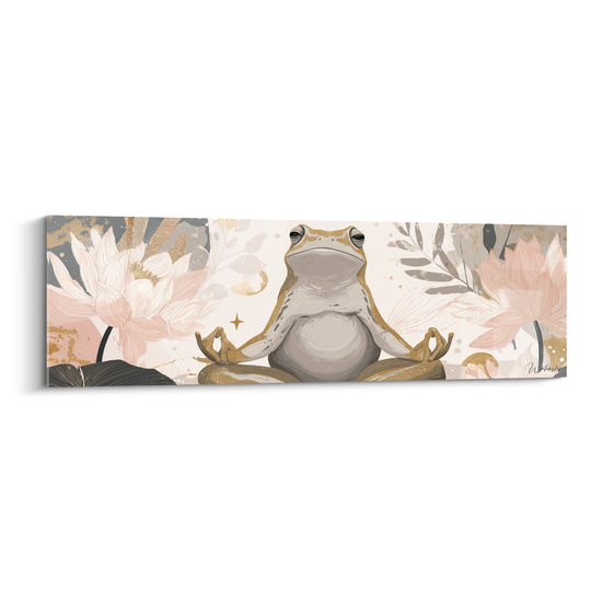 Tableau Grenouille en méditation lotus rose et doré - Sérénité méditative - Edition grenouille