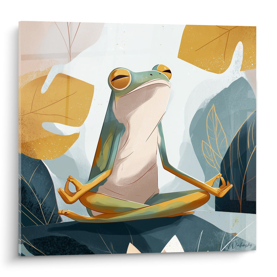 Tableau Grenouille verte et dorée en méditation - Sérénité intérieure - Edition grenouille