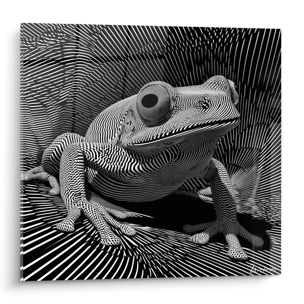 Tableau Grenouille noire et blanche aux lignes hypnotiques - Vertige hypnotique - Edition grenouille