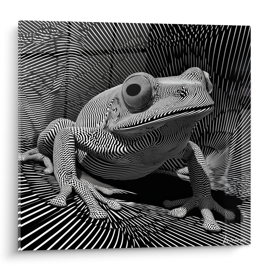 Tableau Grenouille noire et blanche aux lignes hypnotiques - Vertige hypnotique - Edition grenouille