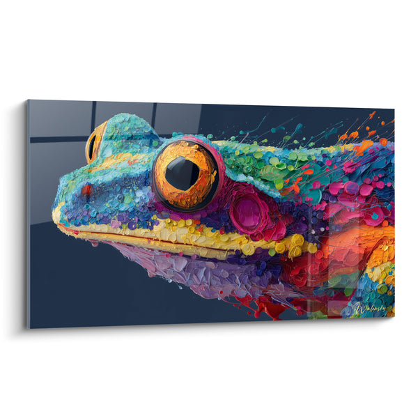 Tableau Grenouille bleu turquoise et jaune texturée - Éclosion chromatique - Edition grenouille