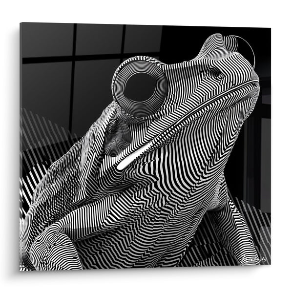 Tableau Grenouille noire et blanche aux spirales concentriques - Motif zébré serré - Edition grenouille