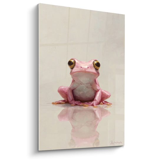 Tableau Grenouille rose et ivoire aux doigts orangés - Reflet au sol lisse - Edition grenouille