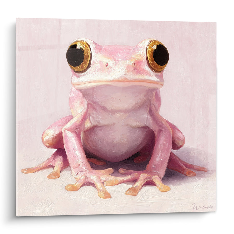 Tableau Grenouille rose aux yeux dorés - Regard immobile - Edition grenouille