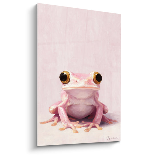 Tableau Grenouille rose et blanche sur fond nu - Pattes repliées symétriques - Edition grenouille
