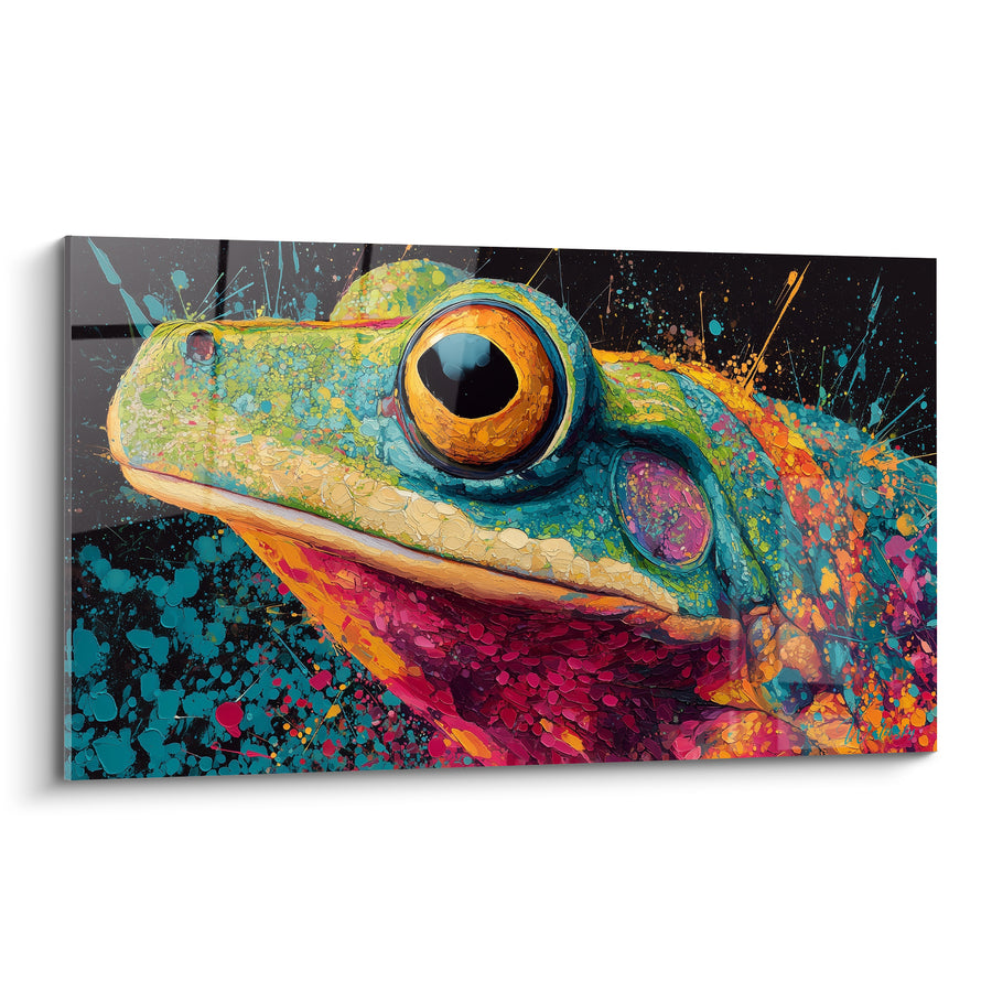Tableau Grenouille turquoise et fuchsia aux éclaboussures - Regard captivant - Edition grenouille