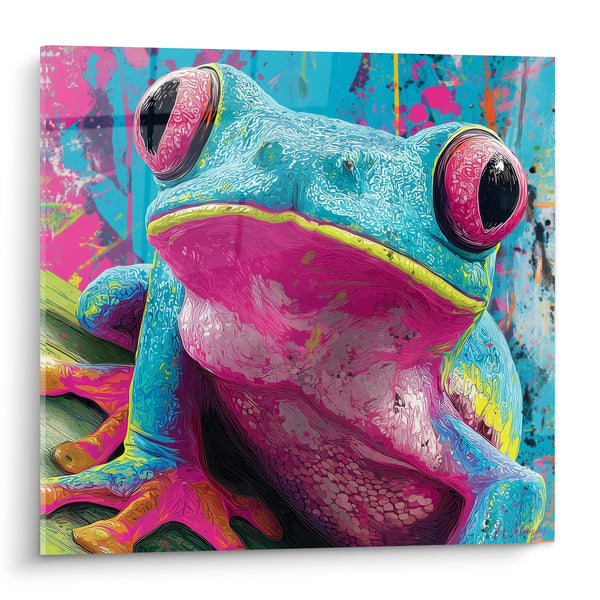 Tableau Grenouille turquoise au ventre rose fuchsia - Vision psychédélique - Edition grenouille