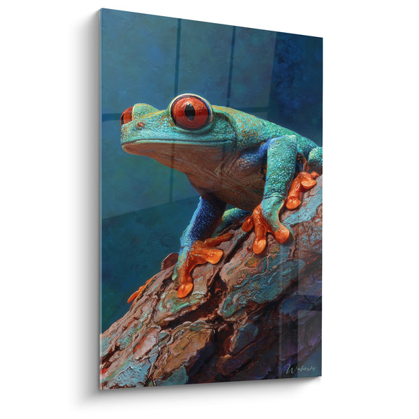 Tableau Rainette turquoise aux doigts orangés - Regard tropical - Edition grenouille