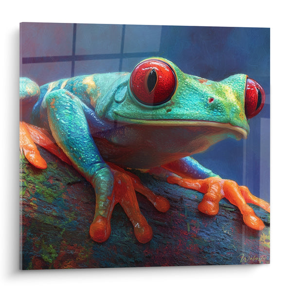 Tableau Rainette turquoise aux pattes orangées - Regard nocturne tropical - Edition grenouille