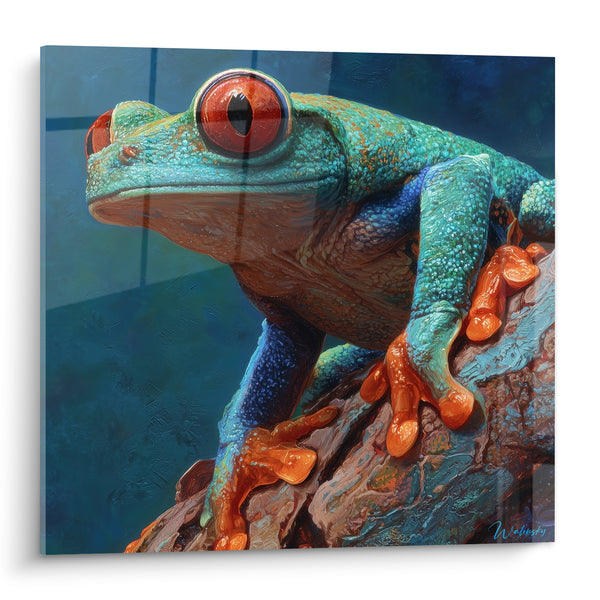 Tableau Grenouille arboricole turquoise aux yeux rouges - Affût nocturne - Edition grenouille