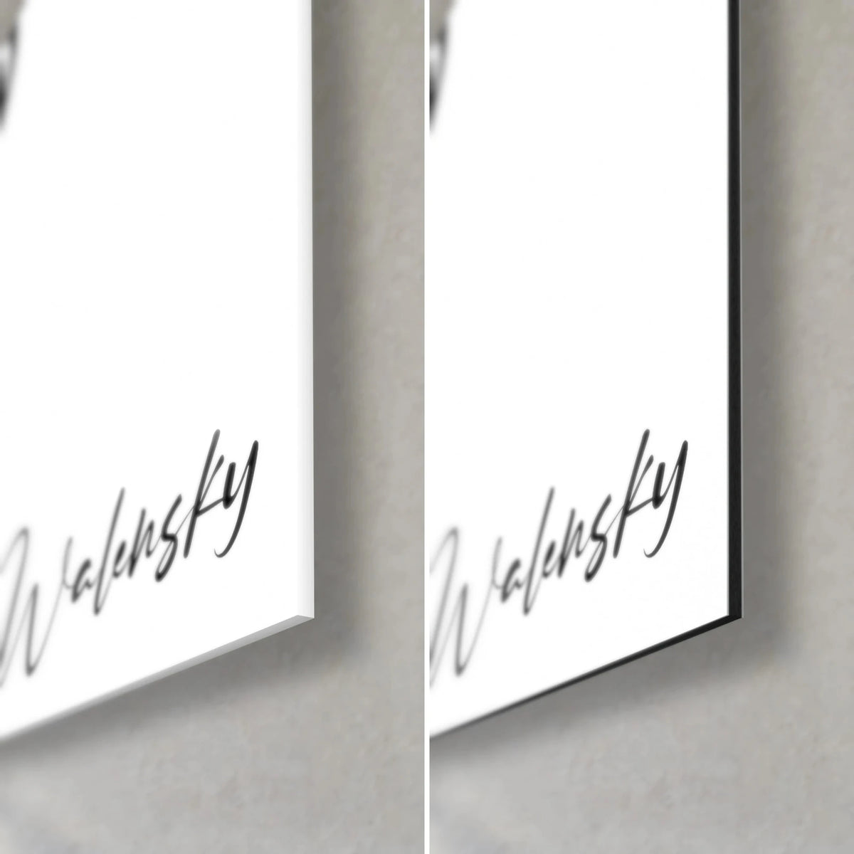 Quadro di una belva incisa in bianco e nero, angolo in basso a destra: firma Walensky, vetro lucido a sinistra, Dibond opaco a destra