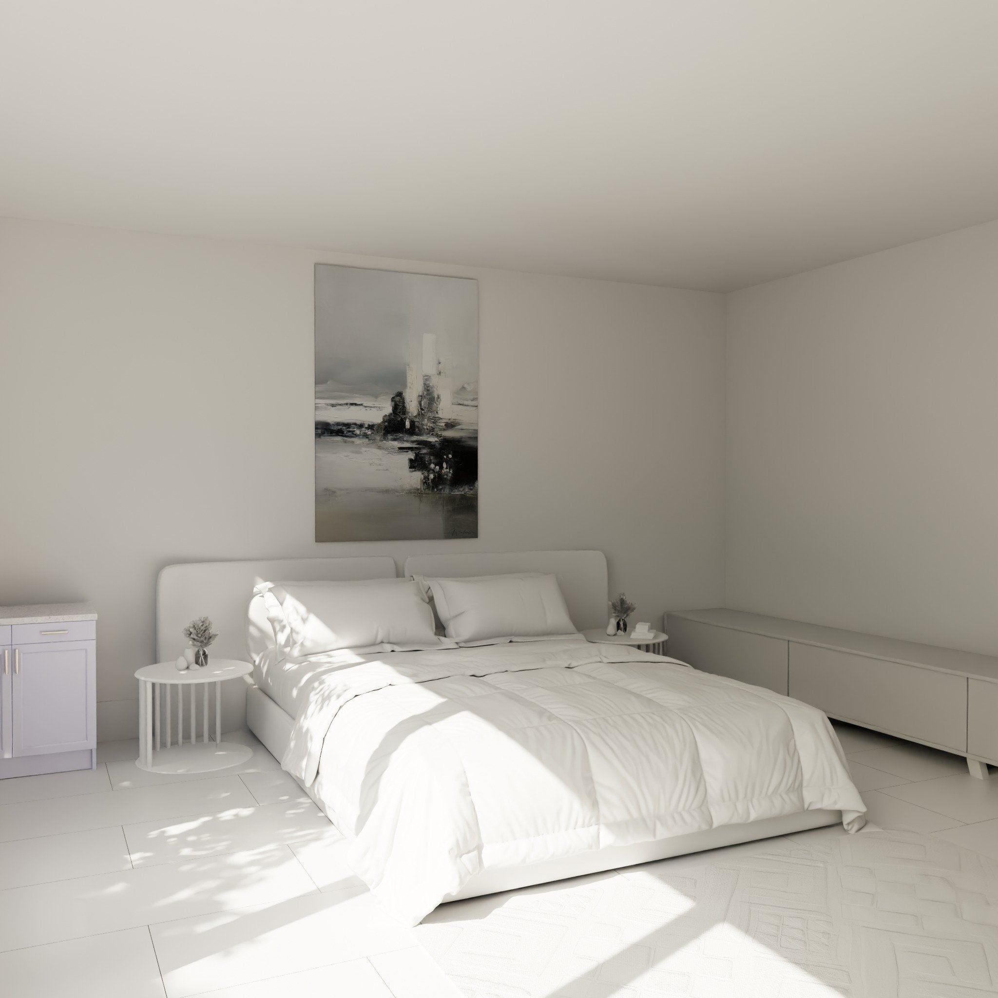 abstract gray white canvas in bedroom zen minimalist wall art feng shui west metal
