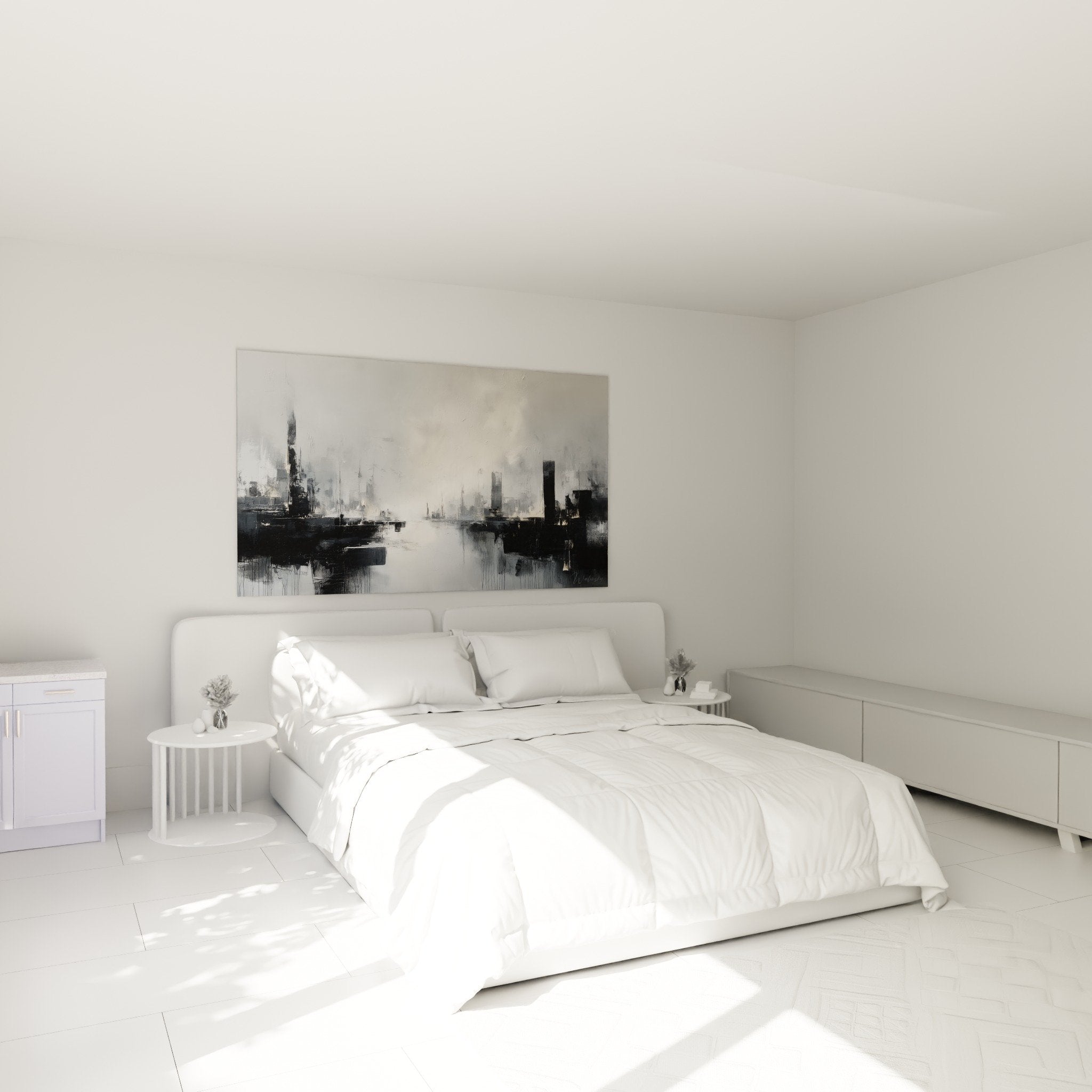 Tableau urbain gris dans chambre moderne feng shui ouest metal ambiance zen