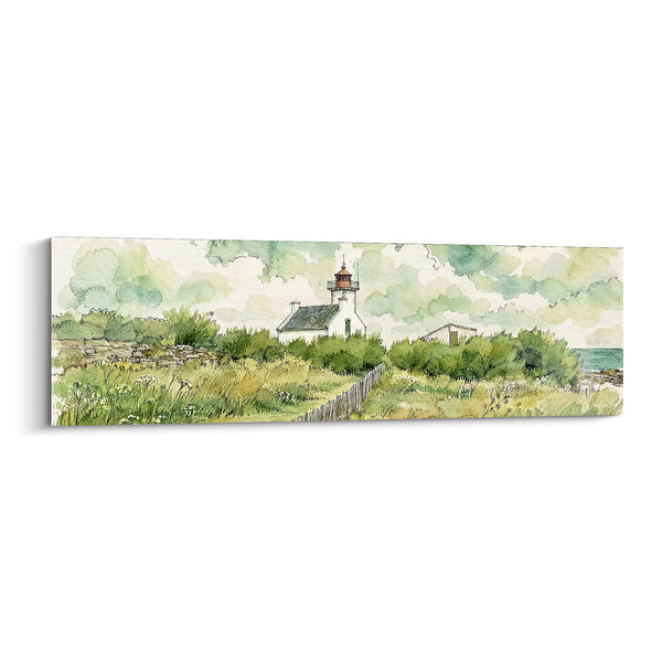 Tableau Phare blanc aux prés verdoyants - Sentier des embruns - Edition Groix Bretagne France