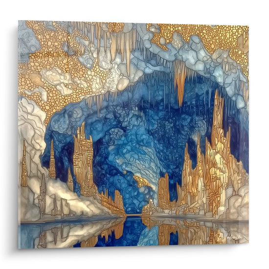 Cuadro Cueva Subterránea con Estalactitas - Maravilla Azul - edición Cuevas Naturales