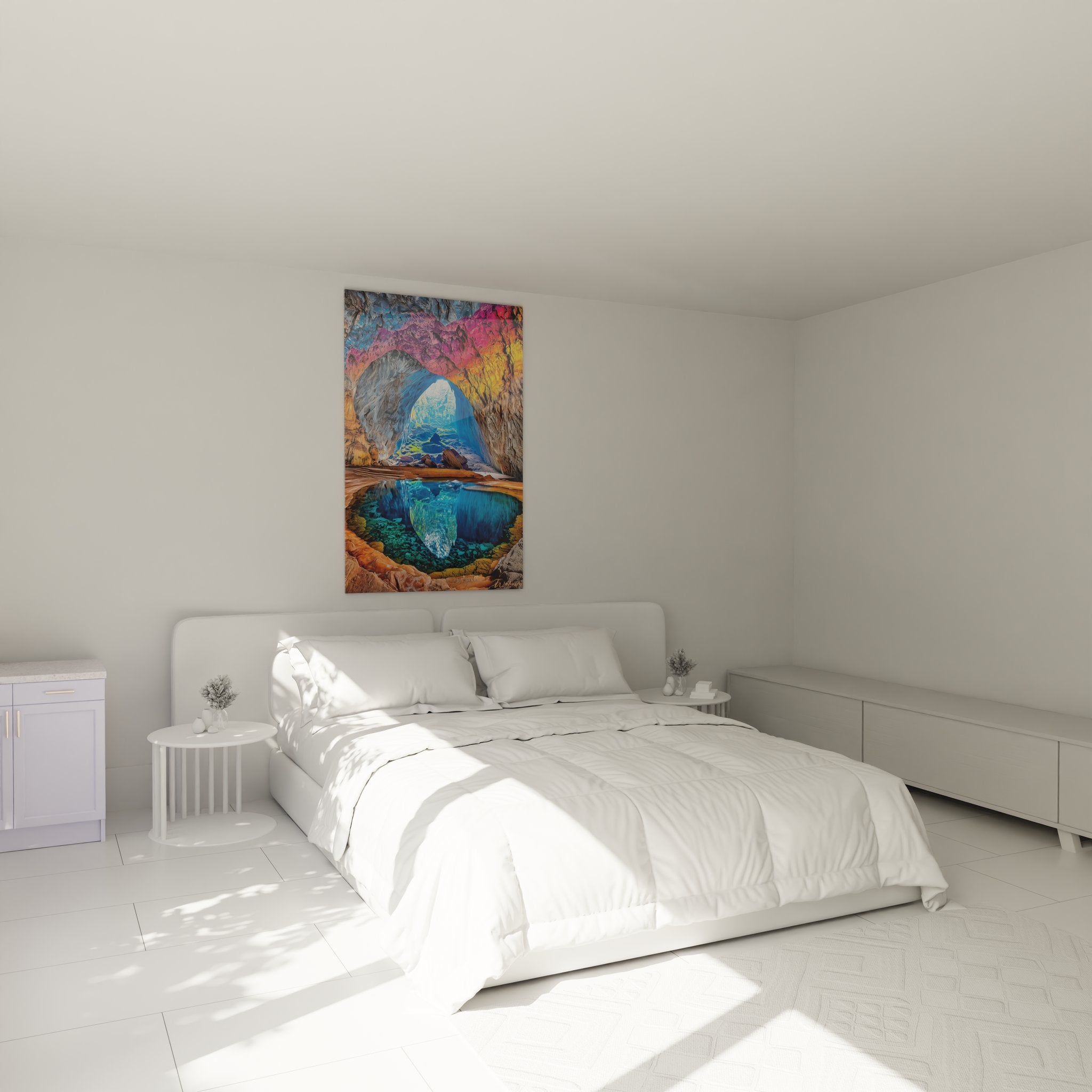 Décoration chambre tableau grotte naturelle colorée ambiance mystique et apaisante