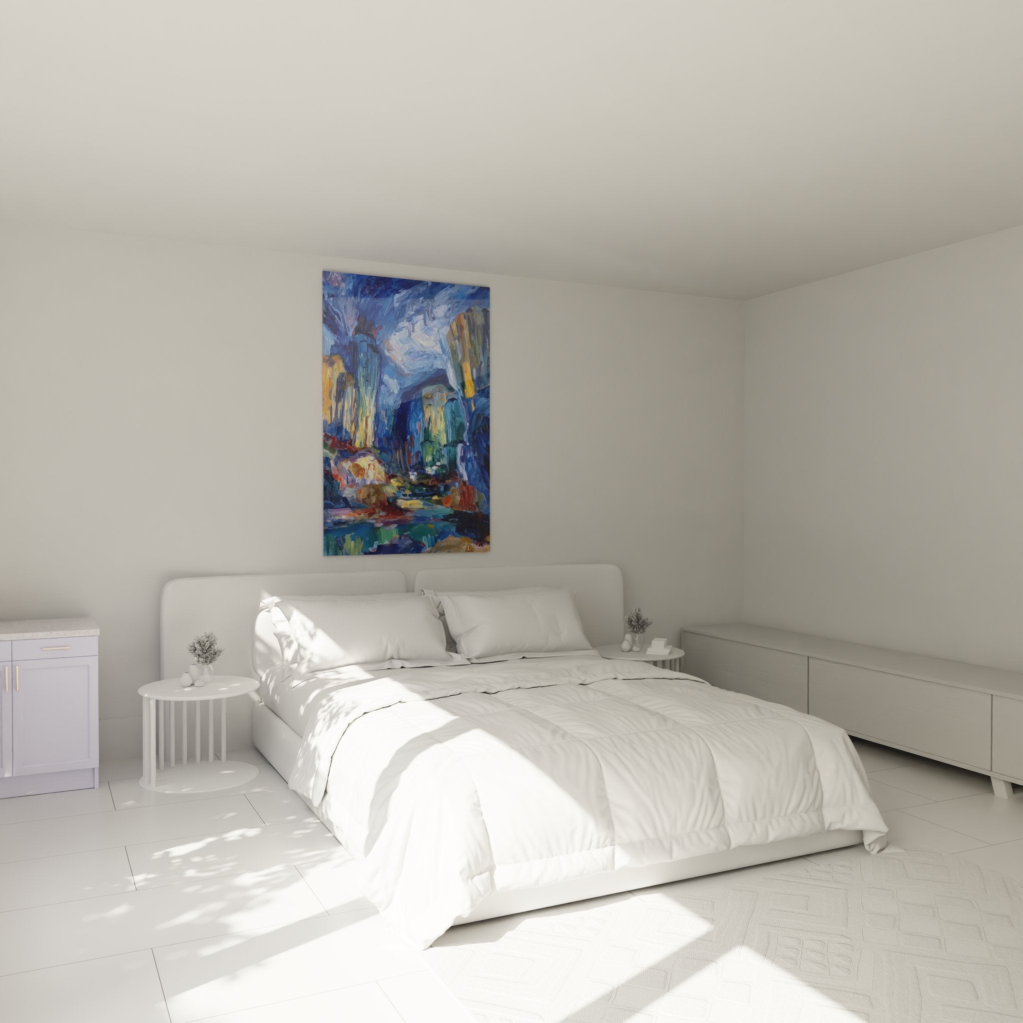 Tableau décoratif grottes naturelles dans chambre, ambiance caverne souterraine illuminée pour décoration murale