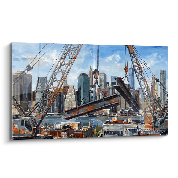 Cuadro de grúas de construcción y skyline urbano - Sinfonía industrial - Edición Manhattan