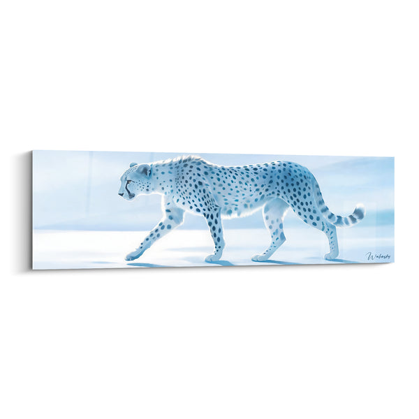 Tableau Guépard blanc et bleu givré sur étendue glacée - Silhouette immaculée - Edition Guépard