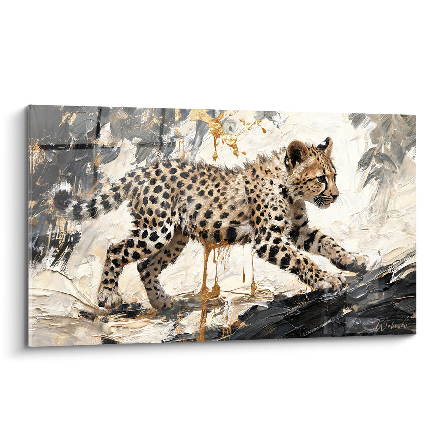 Tableau Guépardeau doré aux touches noires - Premiers pas félins - Edition Guépard