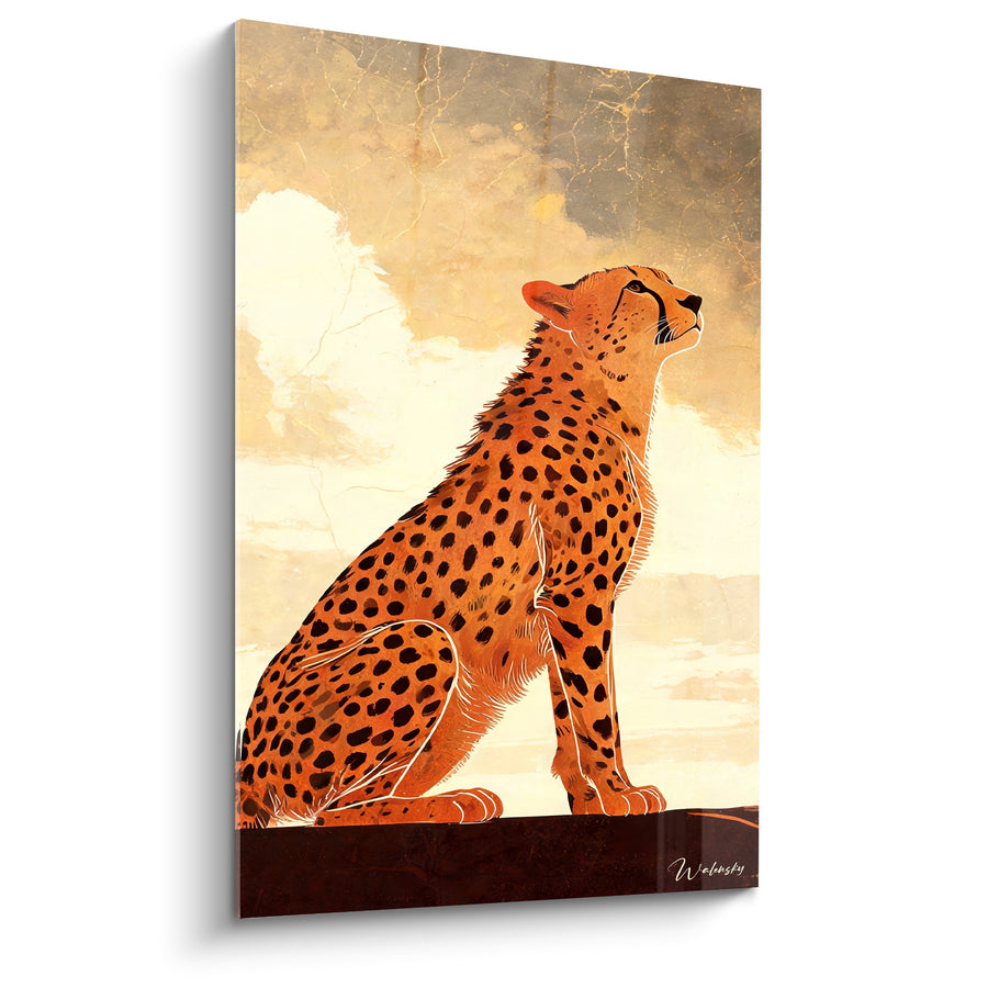 Tableau Guépard assis fauve et ocre - Vigie du territoire - Edition Guépard
