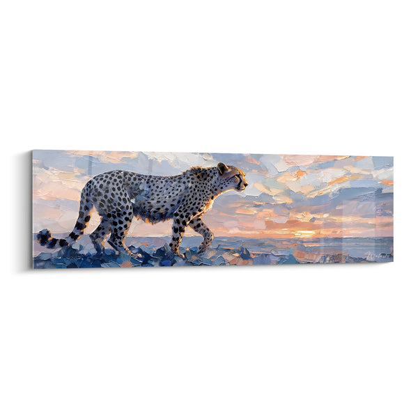 Tableau Guépard marchant sous ciel rosé - Marche vers l'aube - Edition Guépard