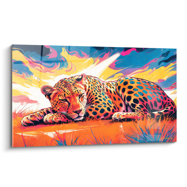 Tableau Guépard allongé aux taches turquoise - Sieste flamboyante - Edition Guépard