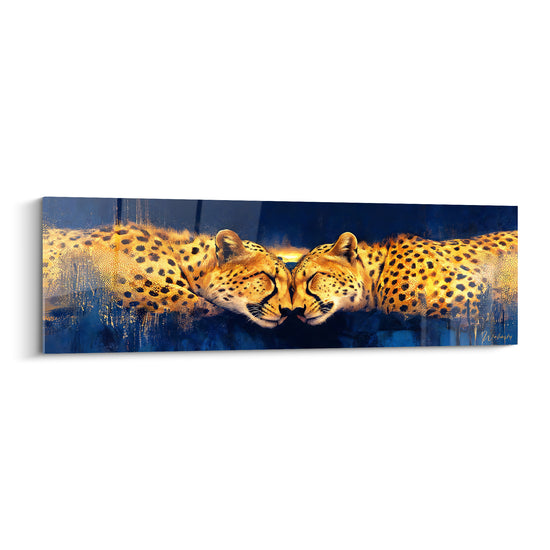 Tableau Guépards dorés et bleu marine museaux joints - Reflet de lune - Edition Guépard