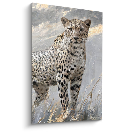 Tableau Guépard gris et doré à l'affût - Instant avant la charge - Edition Guépard