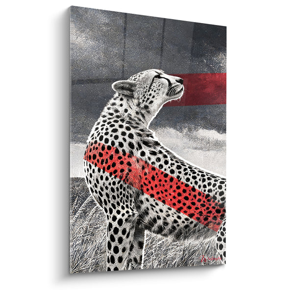 Tableau Guépard noir et blanc à bande rouge - Fierté silencieuse - Edition Guépard