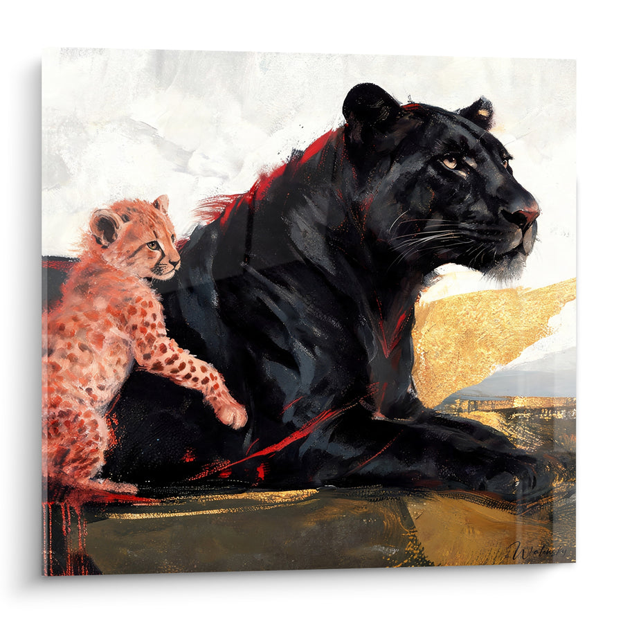 Tableau Guépards noir et roux aux touches dorées - Complicité maternelle - Edition Guépard