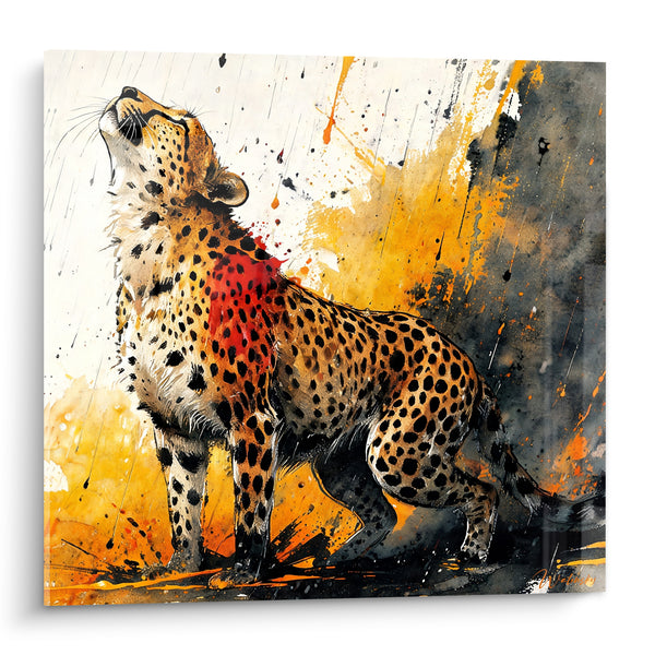 Tableau Guépard museau levé sous la pluie ocre - Appel vers le ciel - Edition Guépard