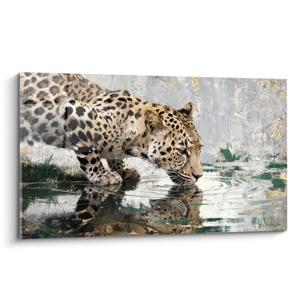 Tableau Guépard buvant à la mare dorée - Instant de quiétude - Edition Guépard