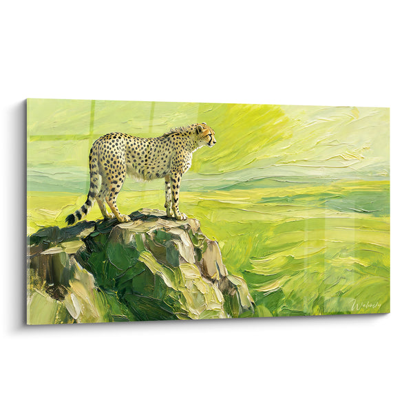 Tableau Doré sur rocher vert olive et jaune citron - Plaine verdoyante infinie - Edition Guépard