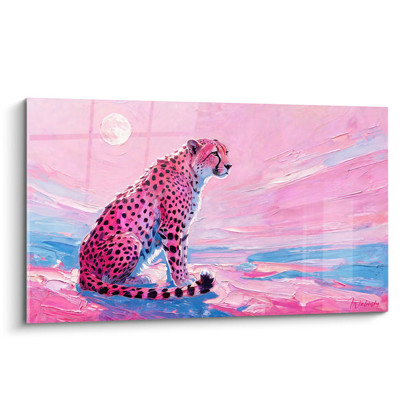 Tableau Guépard rose et bleu sous la lune - Veille lunaire - Edition Guépard