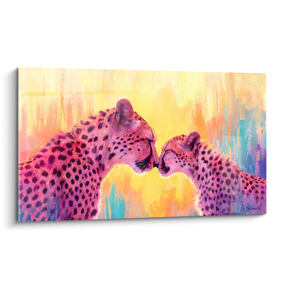 Tableau Guépards roses museau contre museau - Tendresse partagée - Edition Guépard