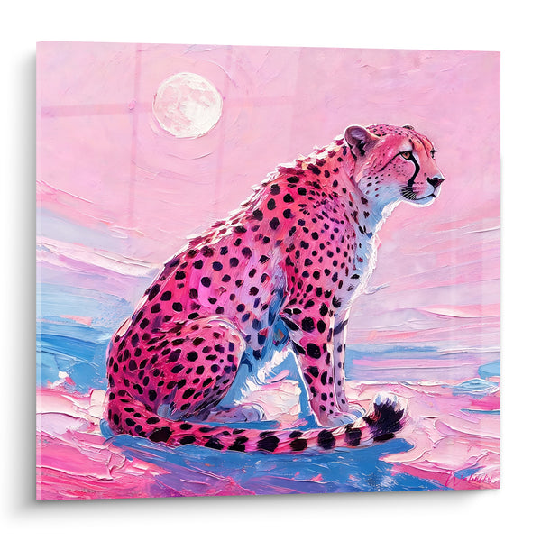 Tableau Guépard rose sous une lune bleue - Veille sous la lune - Edition Guépard