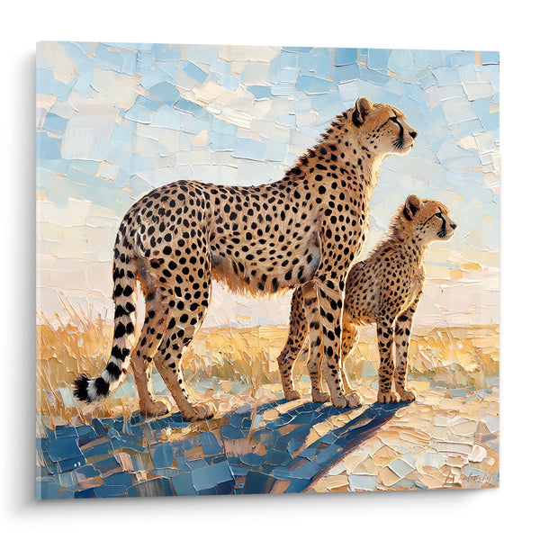 Tableau Guépards ocre et bleu ciel savane - Veille maternelle - Edition Guépard