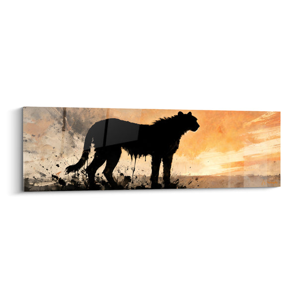 Tableau Guépard silhouette noire et orange face au vent - Éclaboussures sombres au sol - Edition Guépard
