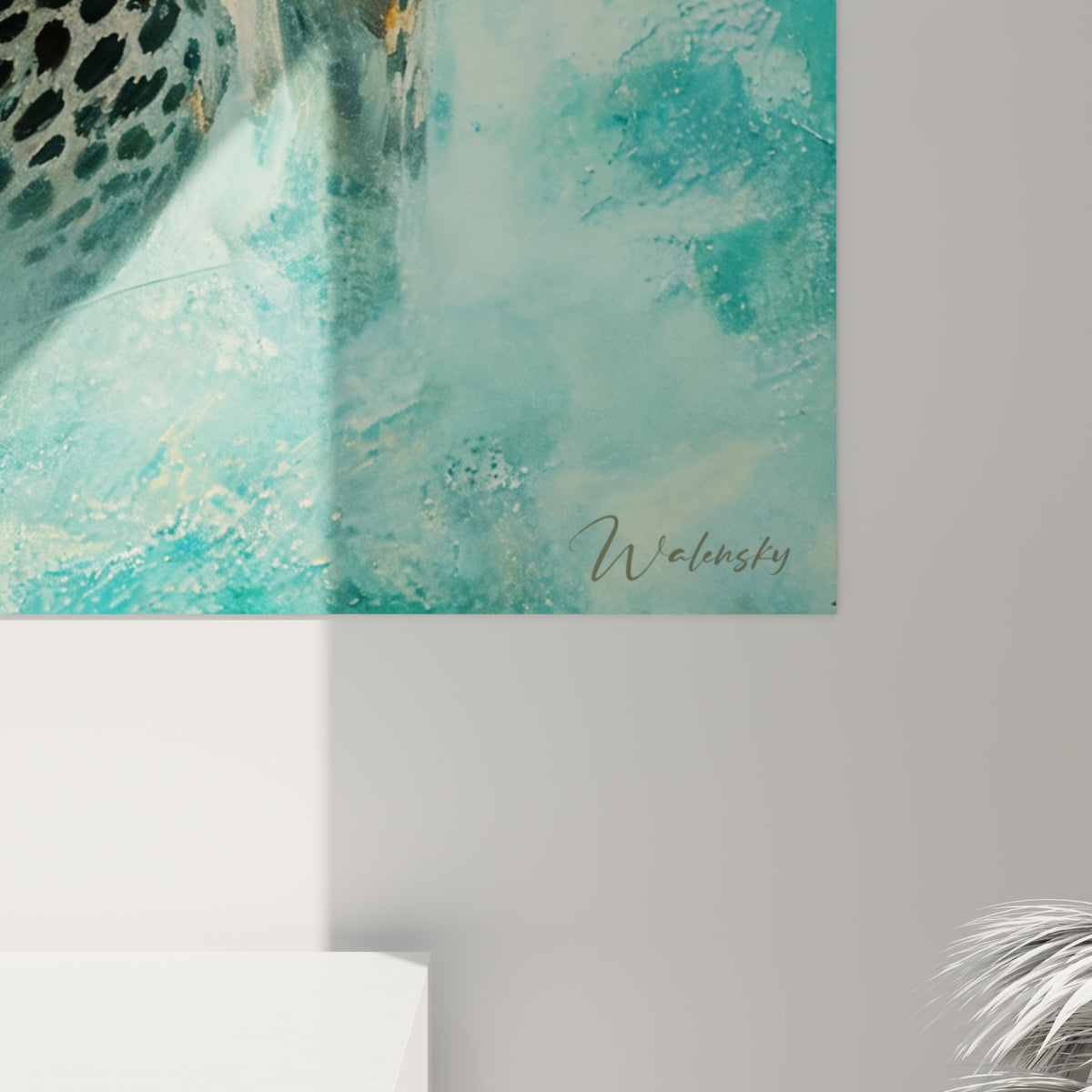Empâtements et coulures turquoise se mêlant aux taches noires du pelage doré du guépard peint