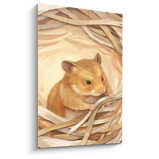 Schilderij Goudhamster in haar Nest van Natuurlijke Twijgen - Wilde Tederheid - Hamster Editie