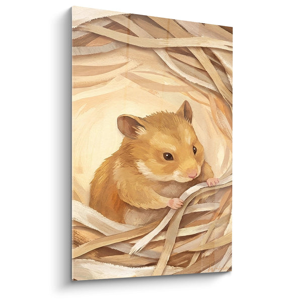 Cuadro Hamster Dorado en su Nido de Ramas Naturales - Tierna Salvaje - Edición Hamster