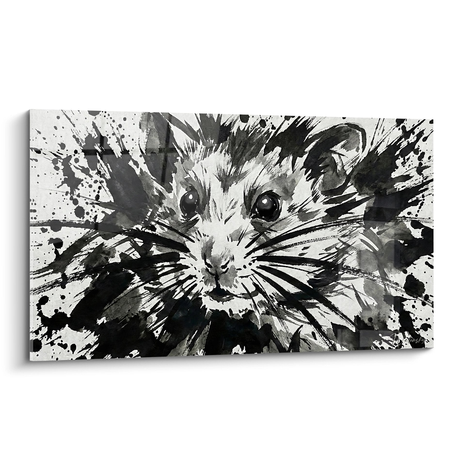 Expressionistisches Hamster-Gemälde schwarzweiß Tintenspritzer moderne Tier-Kunstwerk Hamster Edition