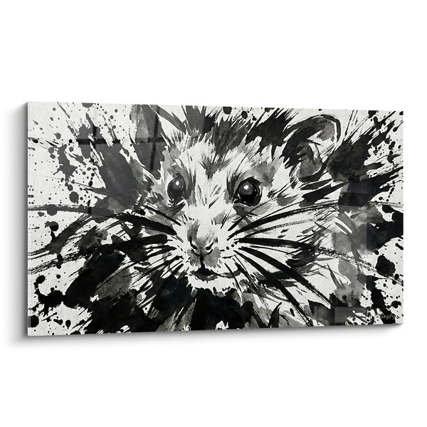 Cuadro Hamster Expresionista Blanco y Negro Salpicaduras - Tormenta de Tinta - Edición Hamster